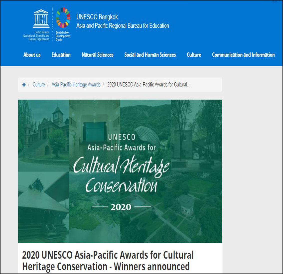 2020 UNESCO Asia-Pacific Awards for Cultural Heritage Conservation - Winners announced
